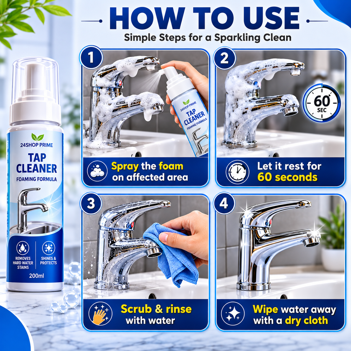 3-Pack Kitchen Cleaner, Tap Cleaner & Toilet Cleaner Combo