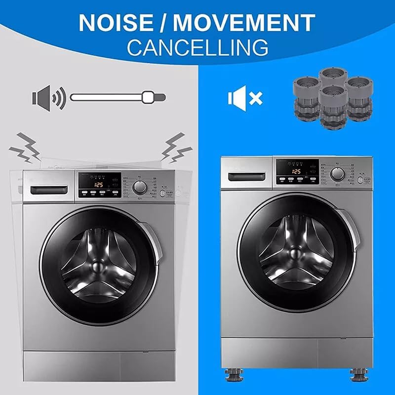 4 Pcs Adjustable Anti-Vibration Pads for Washing Machine & Dryer | Heavy Duty Shock Absorber & Anti-Slip Rubber Feet | Height Adjustable Leveling Support Stand