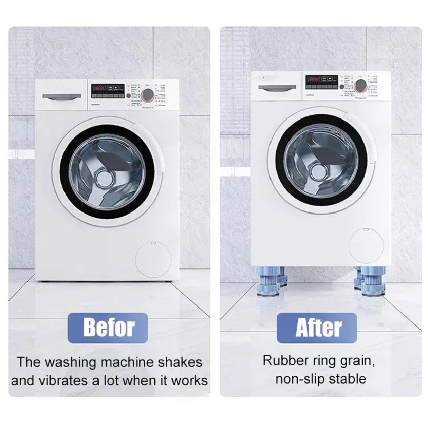 Washing Machine Vibration Pads, Floor Trays, Refrigerator Stand, Height Adjustment Feet Fridge with Anti-Slip Rubber | Blue | 4 Pcs Set