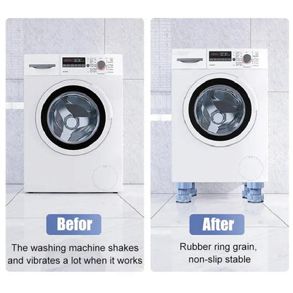 Washing Machine Vibration Pads, Floor Trays, Refrigerator Stand, Height Adjustment Feet Fridge with Anti-Slip Rubber | Blue | 4 Pcs Set