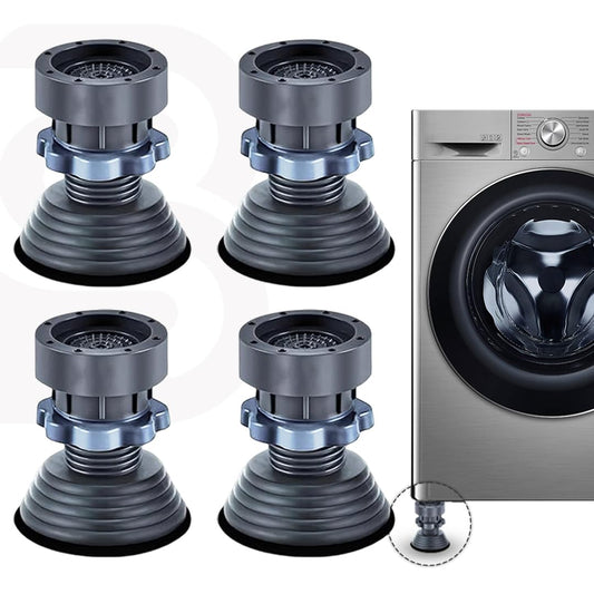 Anti Vibration Pads for Washing Machine | Heavy Duty Rubber Feet with Suction Cups | Shock Absorber Noise Cancelling | Height Adjustable & Anti-Slip Base for Stability (4 Pcs)