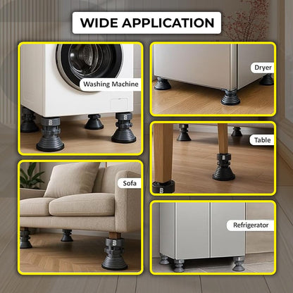 Anti Vibration Pads for Washing Machine | Heavy Duty Rubber Feet with Suction Cups | Shock Absorber Noise Cancelling | Height Adjustable & Anti-Slip Base for Stability (4 Pcs)