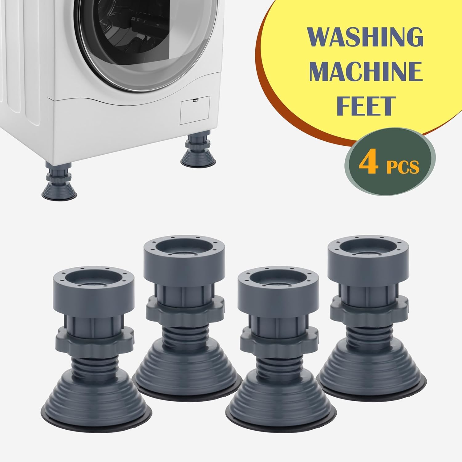 HRK Washing Machine Vibration Pads – 4 Pcs Set | Adjustable Anti-Slip Feet for Washer, Dryer, Refrigerator, Furniture | Shock Absorbing Support Stand