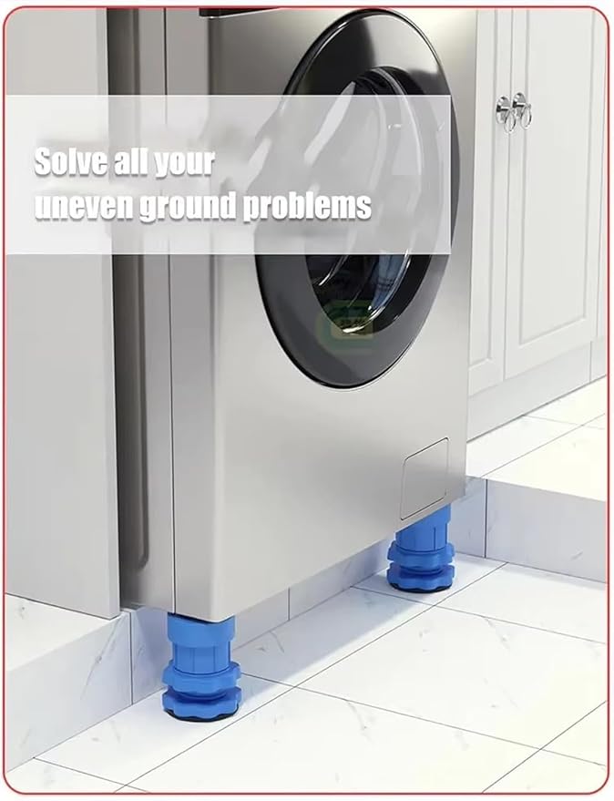 Washing Machine Vibration Pads, Floor Trays, Refrigerator Stand, Height Adjustment Feet Fridge with Anti-Slip Rubber | Blue | 4 Pcs Set