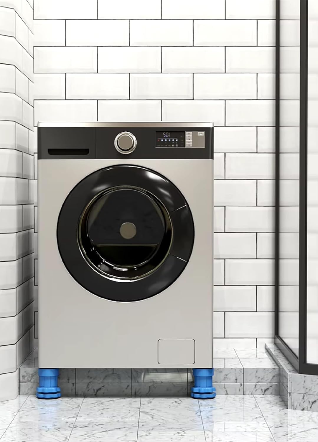 Washing Machine Vibration Pads, Floor Trays, Refrigerator Stand, Height Adjustment Feet Fridge with Anti-Slip Rubber | Blue | 4 Pcs Set