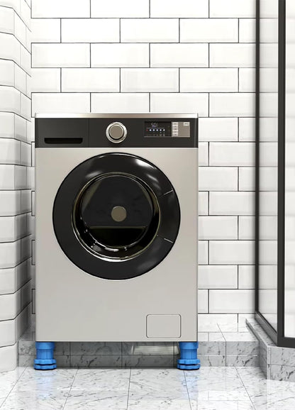 Washing Machine Vibration Pads, Floor Trays, Refrigerator Stand, Height Adjustment Feet Fridge with Anti-Slip Rubber | Blue | 4 Pcs Set