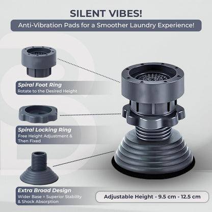 Anti Vibration Pads for Washing Machine | Heavy Duty Rubber Feet with Suction Cups | Shock Absorber Noise Cancelling | Height Adjustable & Anti-Slip Base for Stability (4 Pcs)