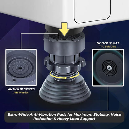 Anti Vibration Pads for Washing Machine | Heavy Duty Rubber Feet with Suction Cups | Shock Absorber Noise Cancelling | Height Adjustable & Anti-Slip Base for Stability (4 Pcs)