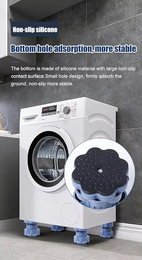 Washing Machine Vibration Pads, Floor Trays, Refrigerator Stand, Height Adjustment Feet Fridge with Anti-Slip Rubber | Blue | 4 Pcs Set
