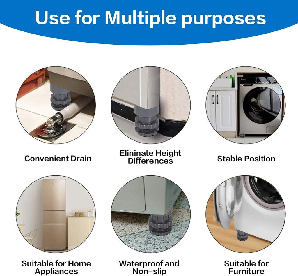 Adjustable Washing Machine Stand with Anti-Vibration Pads (Pack of 4)