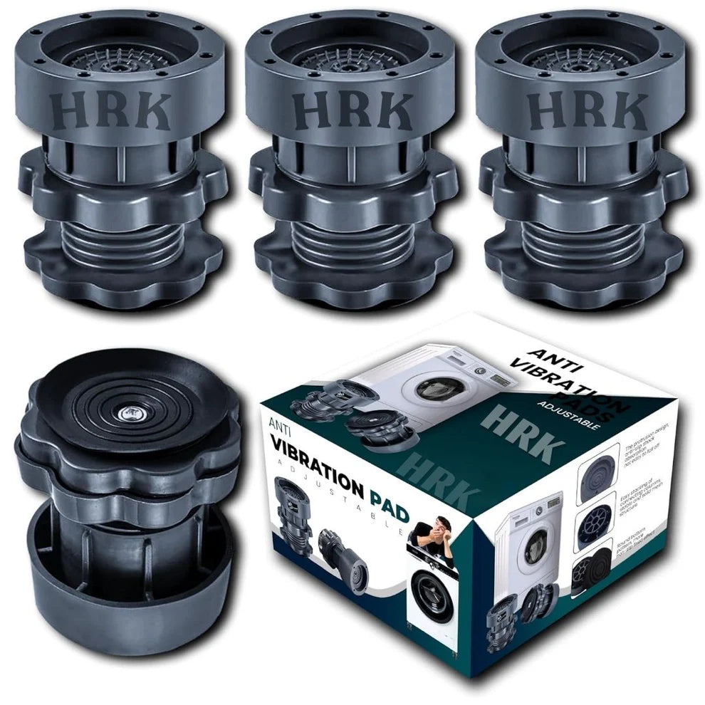 HRK Multi-Purpose Anti-Vibration Pads – Adjustable Feet for Washing Machine, Fridge & Furniture | Non-Slip Rubber Base | 4 Pcs Shock Absorbing Set