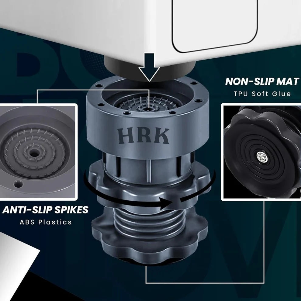 HRK Multi-Purpose Anti-Vibration Pads – Adjustable Feet for Washing Machine, Fridge & Furniture | Non-Slip Rubber Base | 4 Pcs Shock Absorbing Set