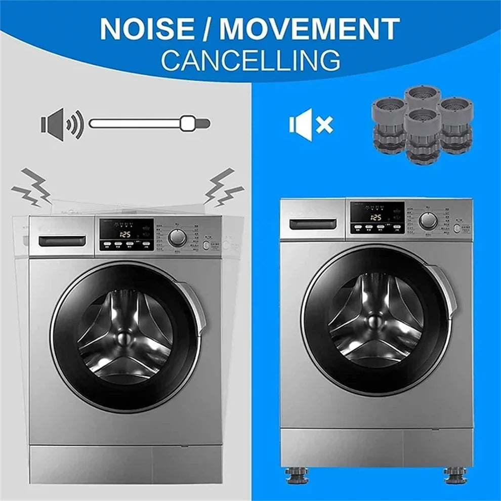 HRK Multi-Purpose Anti-Vibration Pads – Adjustable Feet for Washing Machine, Fridge & Furniture | Non-Slip Rubber Base | 4 Pcs Shock Absorbing Set