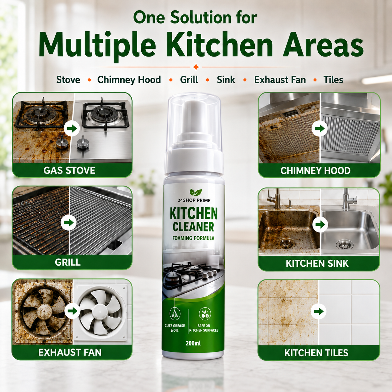 3-Pack Kitchen Cleaner, Tap Cleaner & Toilet Cleaner Combo